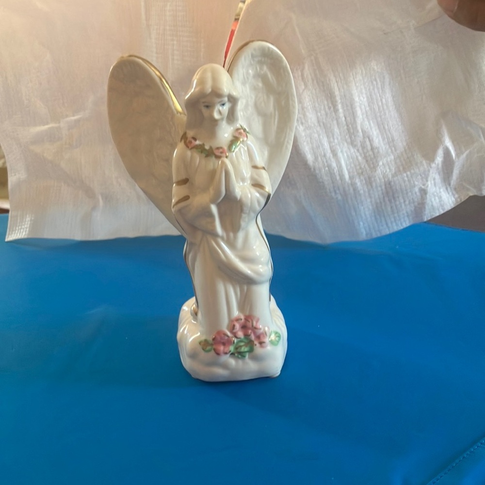 Ceramic Angel Figurine with Pink Accents
